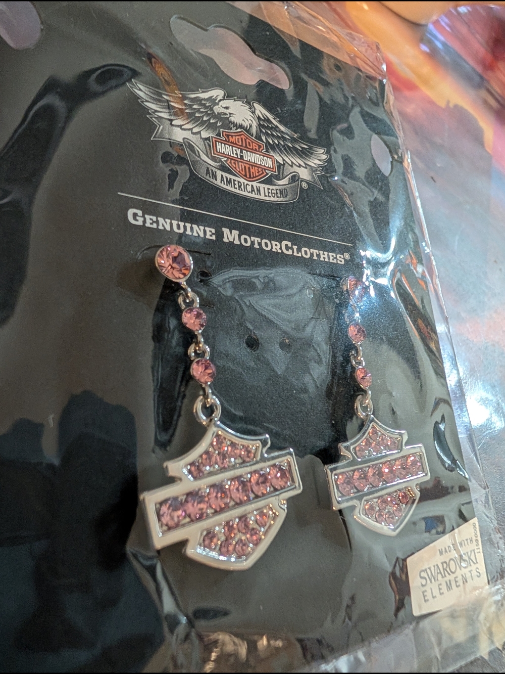 Harley-Davidson Pink Crystal Shield Dangle Earrings